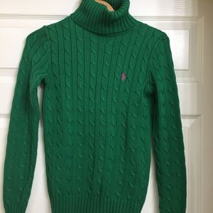Ralph Lauren Kelly Green Cable Knit turtleneck